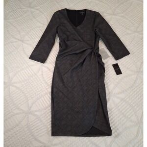 Tahari ASL Women 2 Sheath Dress Charcoal Grey Glen Plaid Ruched NWT